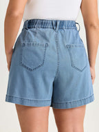 Light Washed Pockets Wide Leg Denim Shorts
