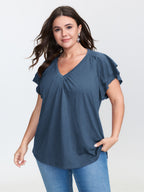 Stretchy Textured Flared Sleeve T-Shirt