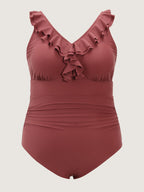 Ruffled Trim Ruched One-Piece Swimsuit