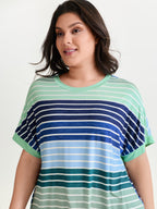 Colorful Gradient Stripe Round Neck T-Shirt