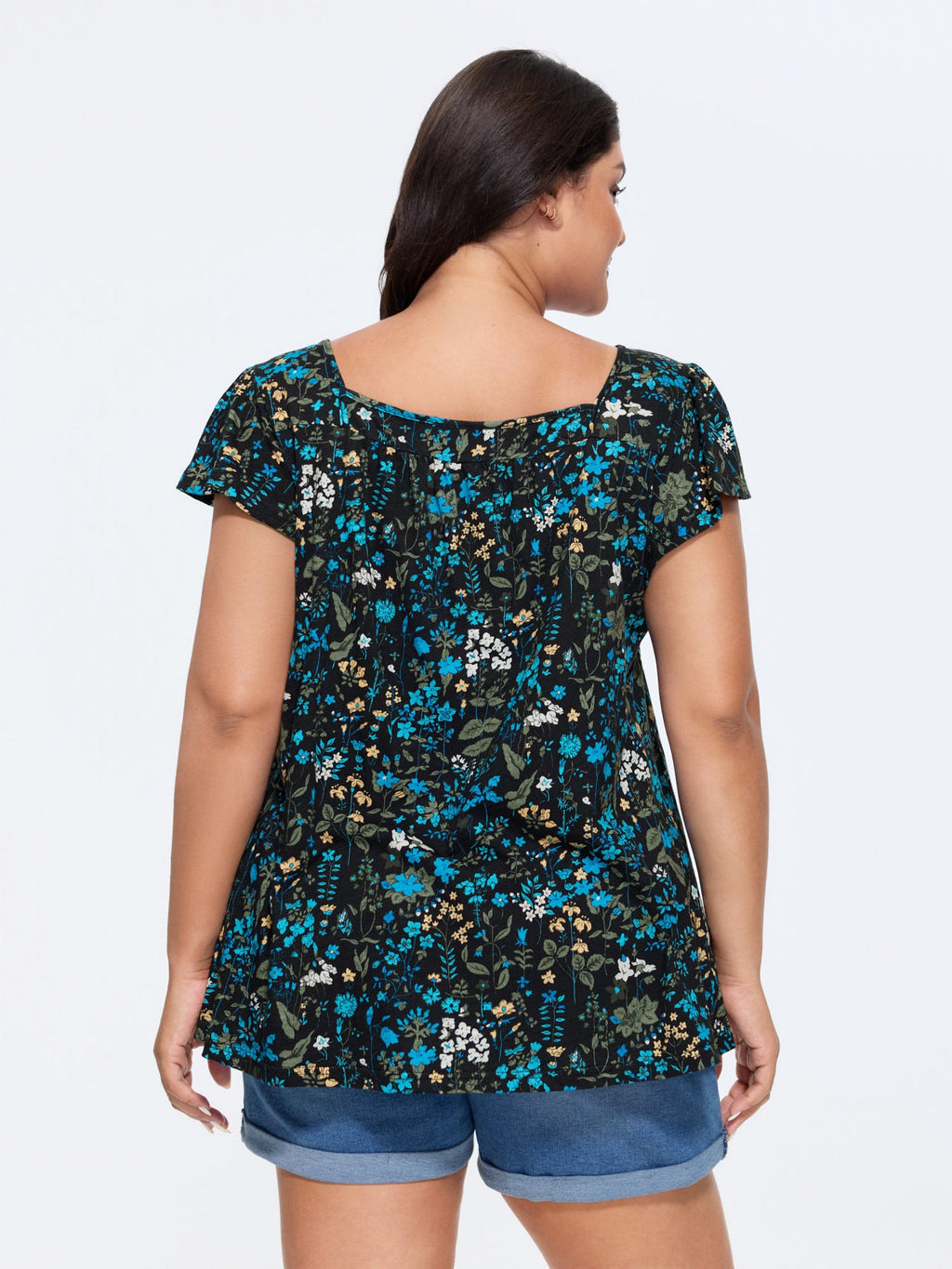 Pure Cotton Floral Print Square Neck Top