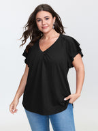 Stretchy Textured Flared Sleeve T-Shirt