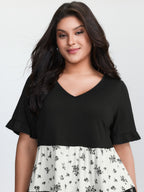 Color Contrast Floral Print Tiered Top