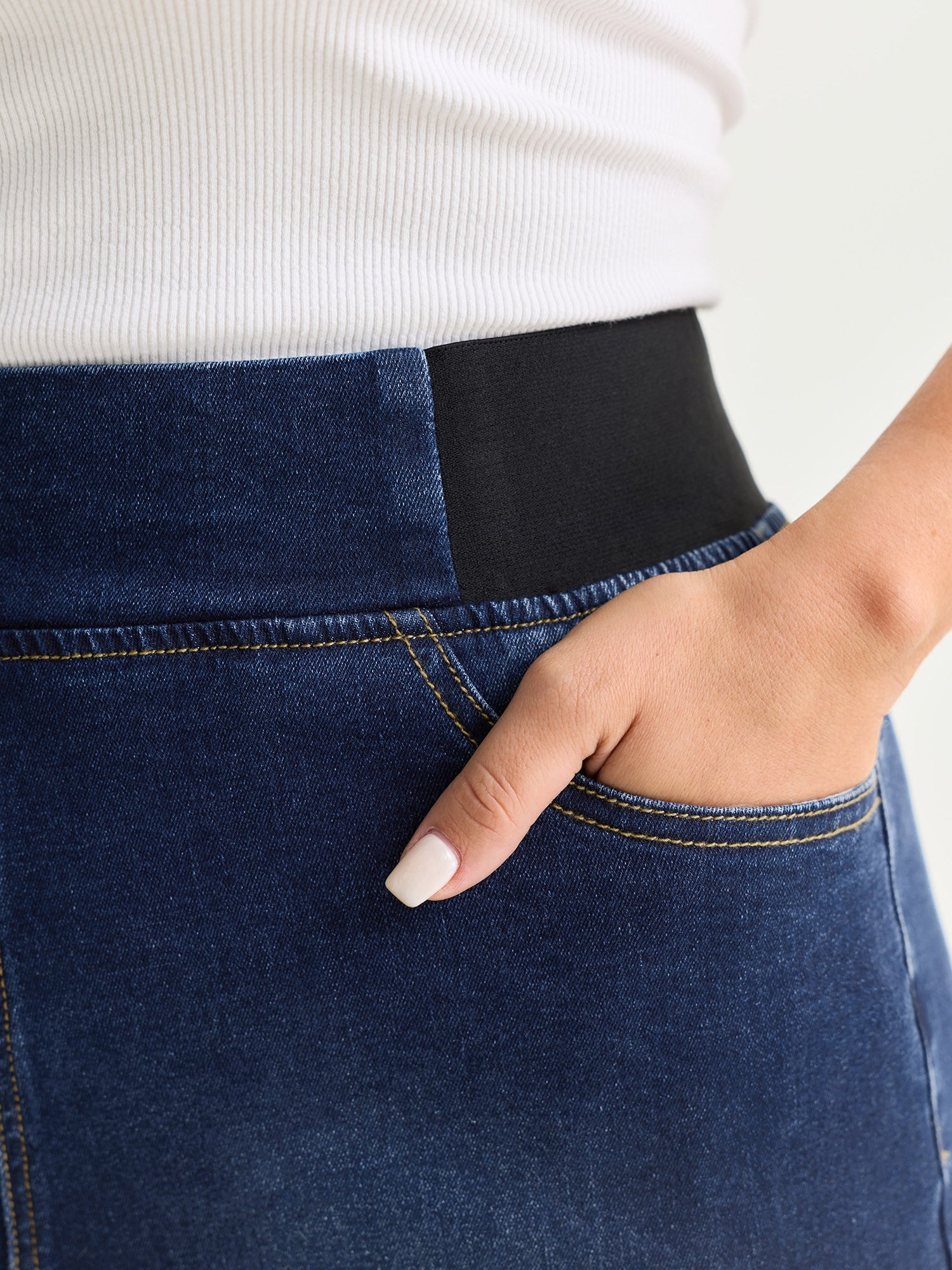 Wide Elastic Waistband Denim Shorts