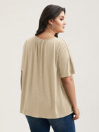 Pleated Plain Half-Sleeve Knit Top