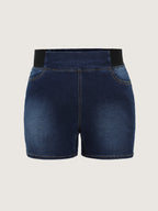Wide Elastic Waistband Denim Shorts