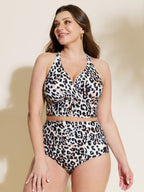 Leopard Print Cross-Straps Bikini Top